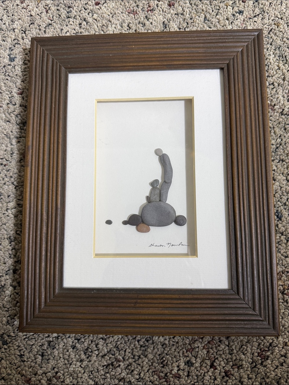 Sharon Nowlan Pebble Sculpture Framed Wall Art A True Friend Bond w Dog NWT 8x10